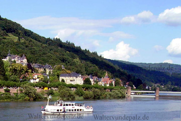 Der Neckar, im Hintergrund ein Stauwehr damit man den Neckar schiffbar machen konnte. Rechts neben dem Wehr auf dem Neckar gibt es eine Schleuse.