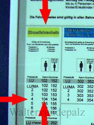 Preisstufen Nummer nach Bad Dürkheim am Fahrkartenautomaten ablesen