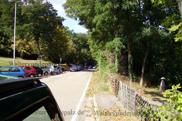 Parkende Autos 300 Meter vor Schloss Villa Ludwigshöhe, Edenkoben, vor Sportschule
