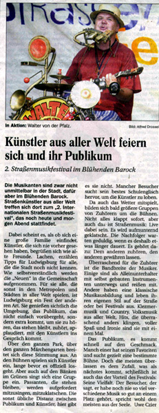 Straßenmusikfestival im blühenden Barock: Zeitungsartikel, Ludwigsburg